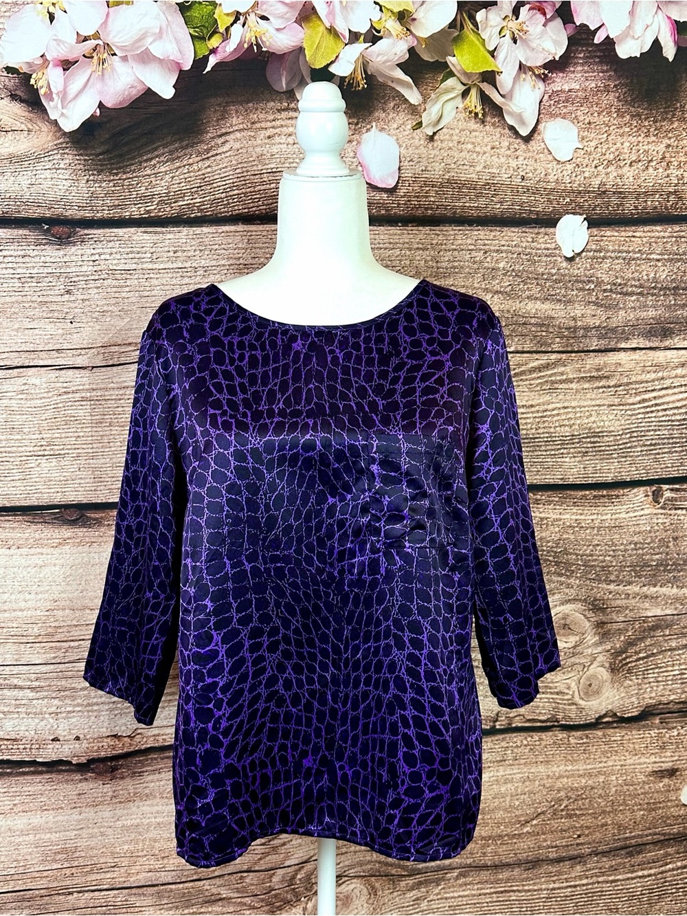 A.n.a. Women’s Black Purple Abstract Novelty Print Flared Tunic Blouse Large